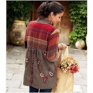 Soft Surroundings Izmir 100% Wool Embroidered Boho Bohemian Jacket Women’s Med